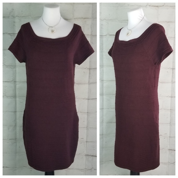 Max Studio L Burgundy Cap Sleeve Knee Length Dress - Picture 3 of 5